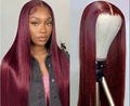 36” HD Lace Front Wig – 200% Density Long Straight Human Hair Wig (Burgundy)
